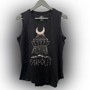 🌙 Recycled Karma “Far Out”  Black Graphic Tank – Size M Witchy Retro Vibes